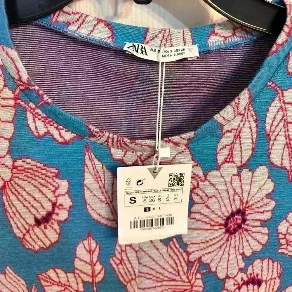 NWT Zara Floral Jacquard Light Blue Keyhole Mini Dress Size S - Picture 3 of 4